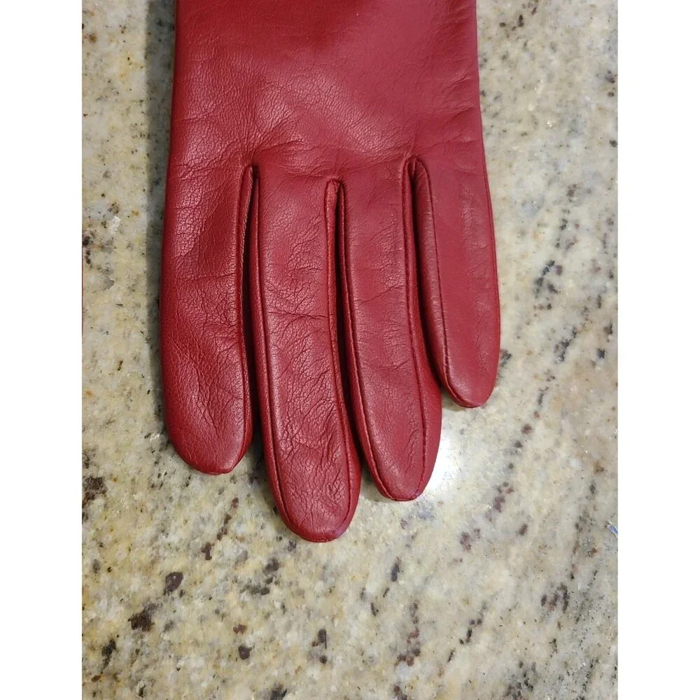 Merona Womens Size S/M Red Leather Lined Winter Gloves 3 Buckle Accent